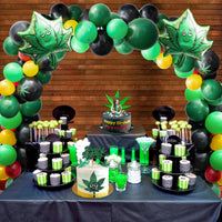 R HORSE Weed Leaves Birthday Party Decorations for Adult, 106Pcs Marijuana Balloon Garland Arch Kit with Green Pot Leaf Aluminum Balloons for Weed Leaf Birthday Party