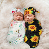 Newborn Baby Swaddle Blankets Beanie Hat Headband Sets