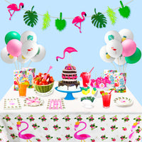 R HORSE 123 Pcs Tropical Hawaiian Party Decorations Flamingo Party Supplies Including Palm Leaves Flamingo Banner Balloons Flamingo Gift Bags Flamingo Plates Napkins Tablecloth Pink Forks