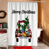 Christmas Shower Curtain, 70 x 70'' Merry Christmas Shower Curtain Xmas Buffalo Check Plaid Truck Shower Curtain Farmhouse Bathroom Waterproof Shower Curtain Decor Christmas Decor with Hooks