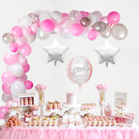 106 Pcs 16 Ft Pink Christmas Balloon Garland Kit Balloon Arch Garland Pink Silver White Light Pink Transparent Balloon Decorating Strip Glue Dots for Christmas New Year Party Decorations