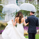 6 Pcs 46 Inch Clear Bubble Umbrella J Handle Automatic Open Umbrellas Large Transparent Windproof Waterproof Stick Umbrella for Men and Women Wedding Ceremony Event (White Handle)