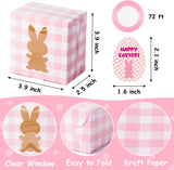 R HORSE 49Pcs Easter Treat Boxes Colorful Buffalo Plaid Cardboard Box with Rabbit Bunny Shape Window Spring Summer Paper Gift Container for Cookie Goodie Candy Sweet Easter Party Favors