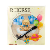 R HORSE Wooden Baby Birth Announcement Sign with Marker Pen Blue Teddy