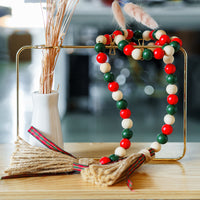 R HORSE Christmas Wood Beads, 41’’ Wood Bead Garland Tassel Green&Red Tassel Garland Farmhouse Rustic Beads with Jute Rope Plaid Tassel Natural Wood Beads Décor for Christmas New Year