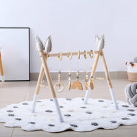 R HORSE 5 Baby Play Gym Toy Set Activity Wooden Nursing Pendant Black White Grid Wooden Hanging Toy for Infant