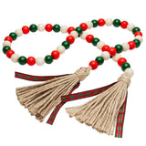 R HORSE Christmas Wood Beads, 41’’ Wood Bead Garland Tassel Green&Red Tassel Garland Farmhouse Rustic Beads with Jute Rope Plaid Tassel Natural Wood Beads Décor for Christmas New Year