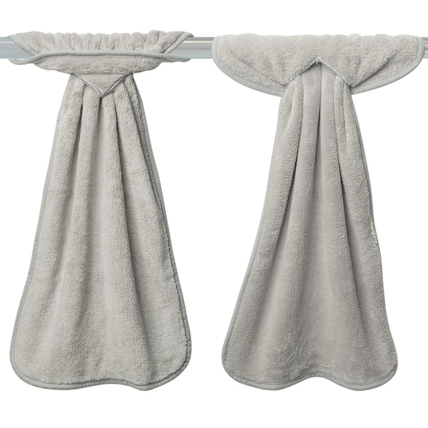 R HORSE 4Pcs Grey Hand Towels with Hanging Loops Absorbent Coral Fleece
