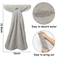 R HORSE 4Pcs Grey Hand Towels with Hanging Loops Absorbent Coral Fleece