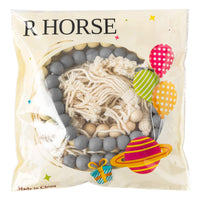 R HORSE 3 Pcs Classic Wood Beads Tassel White & Beige & Gray