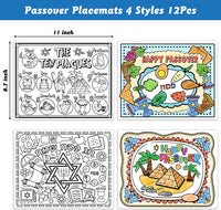 R HORSE 12Pcs Passover Coloring Placemats, Kids Coloring Activity Place Mats Pesach Jewish Holiday Party Placemats for Restaurants Entertainment Crafts Dinner Party Table Supplies Decorations