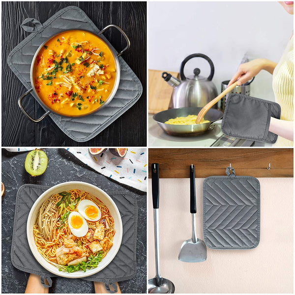 100% Cotton Kitchen Everyday Basic Terry Pot Holder Heat Resistant Coaster  Potholder for Cooking and Baking Set of 5 Grey